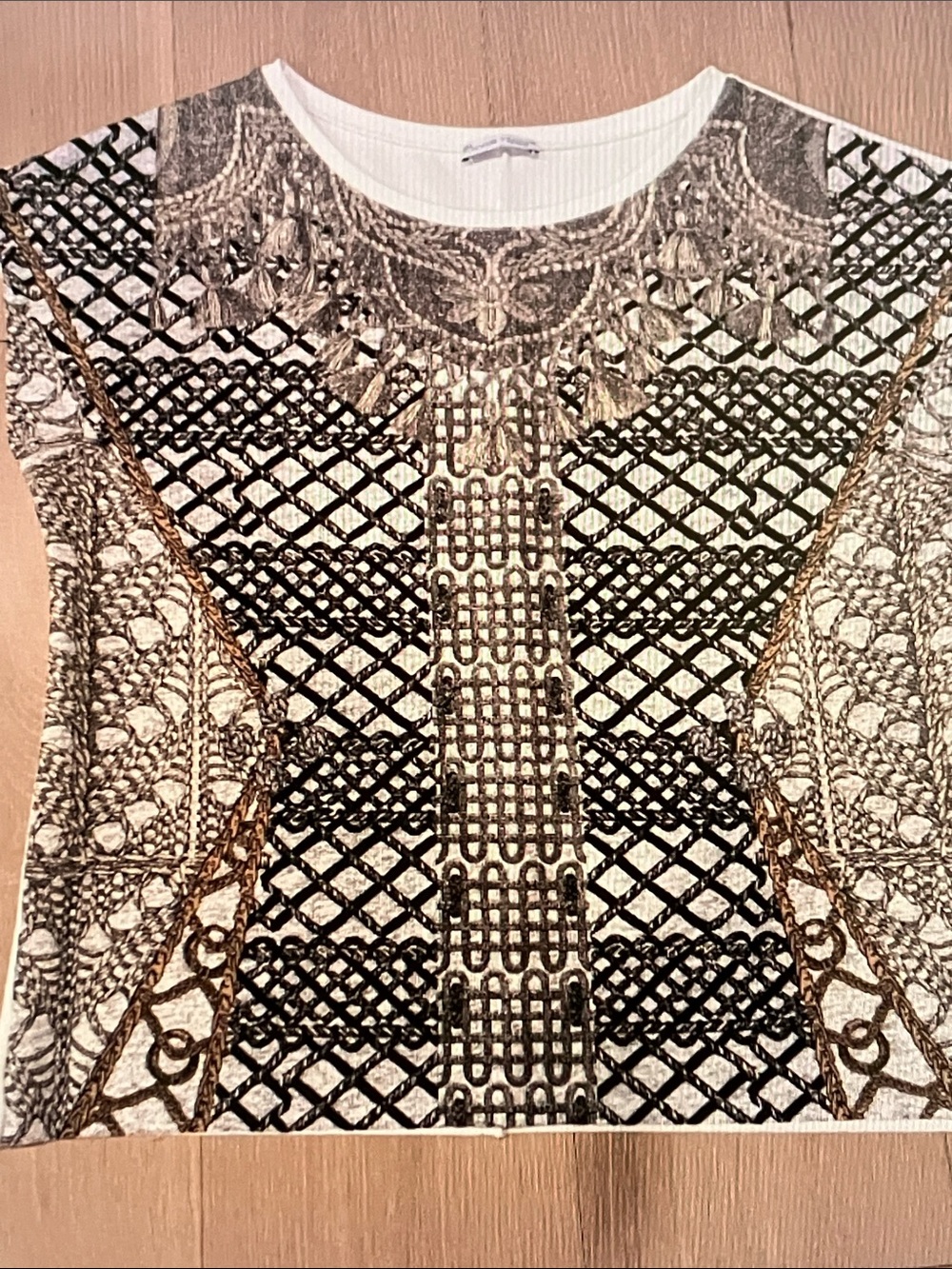 Zara White Tank with Black Lattice and Gold Baroque Print